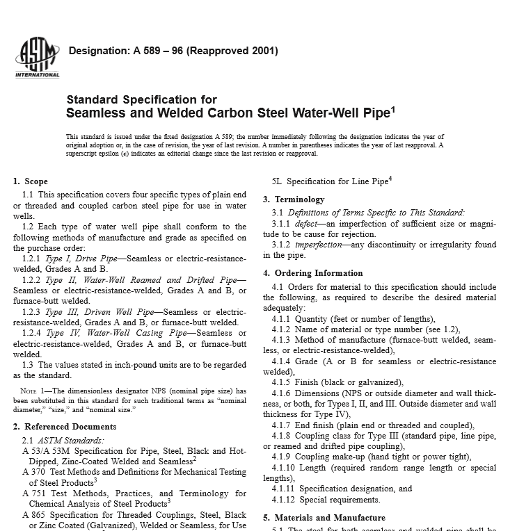 ASTM A 589 – 96 pdf free download