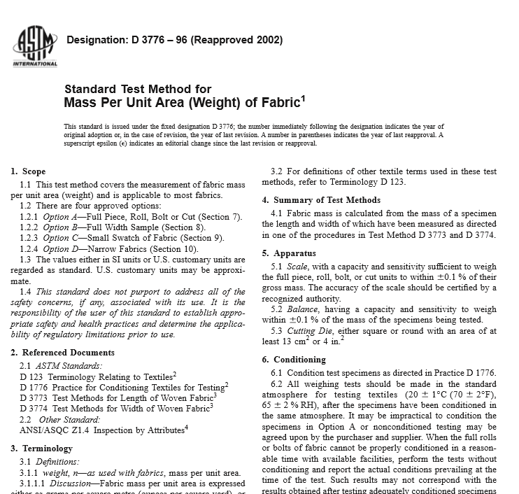 ASTM D 3776 – 96 pdf free download